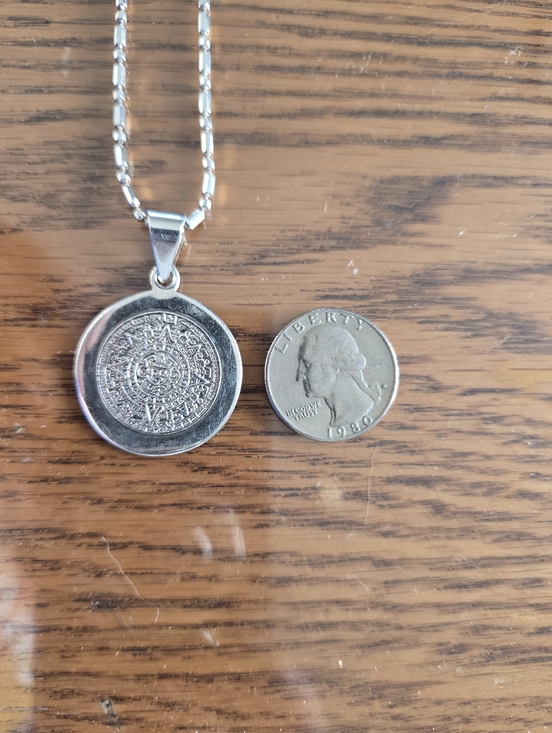 MEXICANA Jewelry - Vintage Mexican Sterling Silver Aztec Calendar Sun Stone Pendant & Chain 14.75in